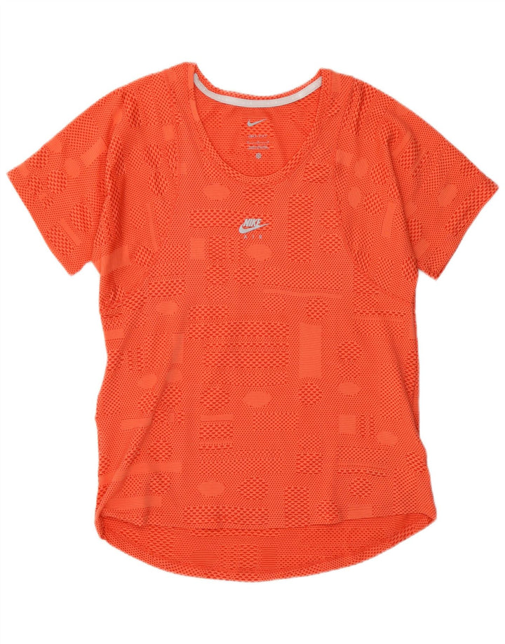 Nike Damen Dri Fit T-Shirt Top UK 12 Mittelorange geometrisches Polyester