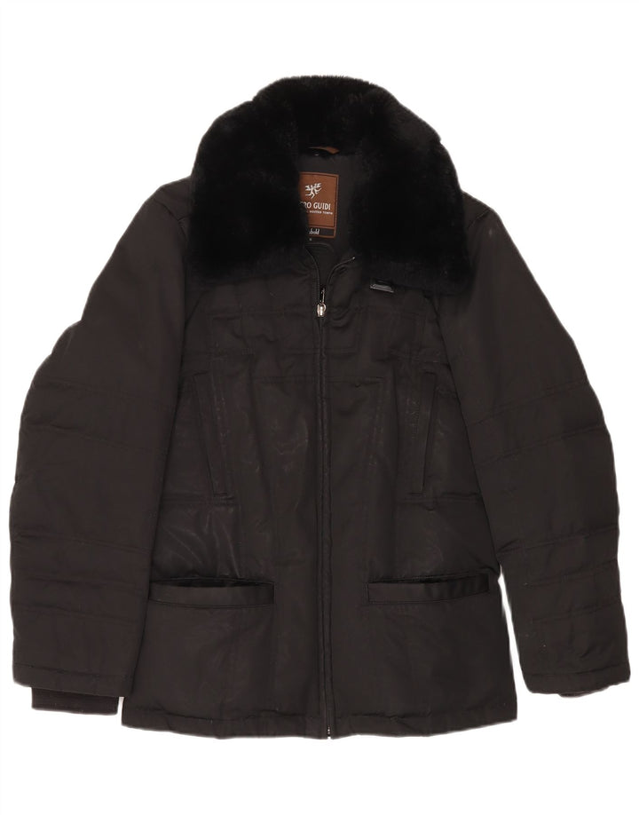 PIERO GUIDI Damen Übergroße wattierte Jacke UK 10 Small Schwarz Baumwolle