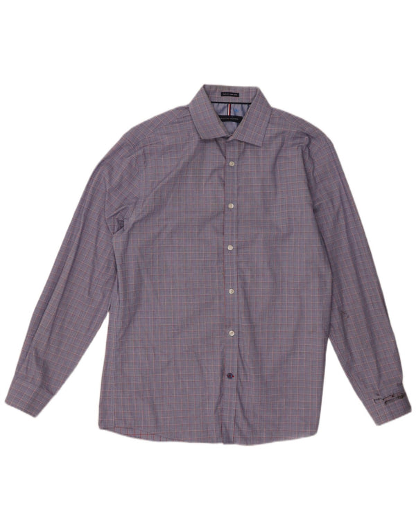 Tommy Hilfiger Herren-Slim-Fit-Hemd, Größe 15 1/2, mittelblau karierte Baumwolle