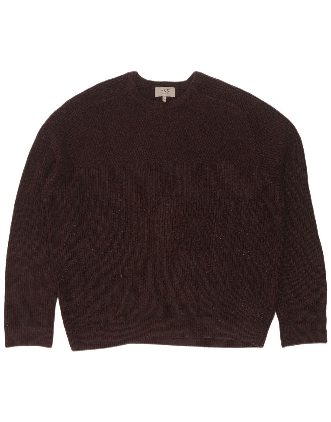 Zara Herren-Pullover mit Rundhalsausschnitt, XL, braunes Acryl