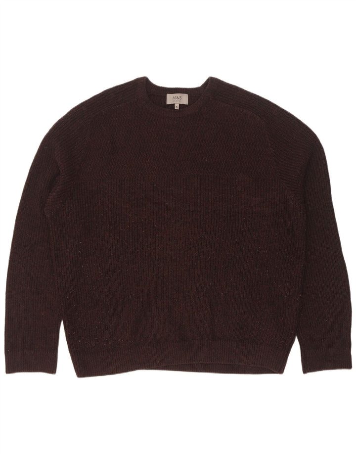 Zara Herren-Pullover mit Rundhalsausschnitt, XL, braunes Acryl