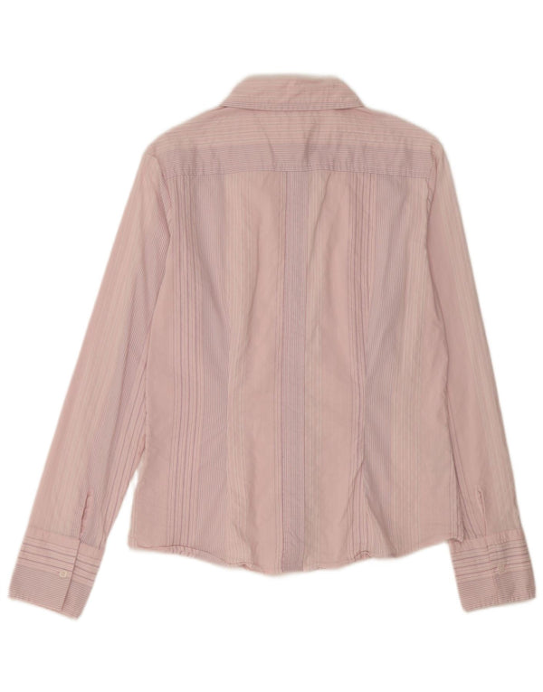 Benetton Womens Shirt UK 14 Large Pink Striped Cotton