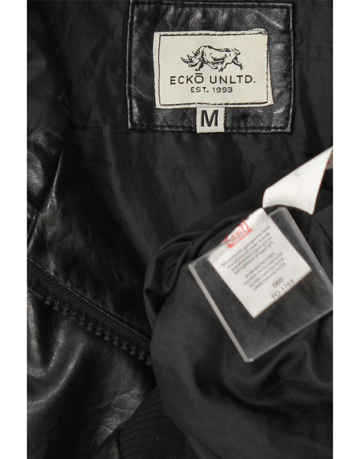 Ecko Unltd Herren-Bomberjacke aus Kunstleder mit Kapuze, UK 38, mittelschwarz