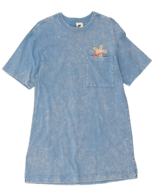 Nike Damen T-Shirt-Kleid UK 10 Small Blue Tie Dye Cotton