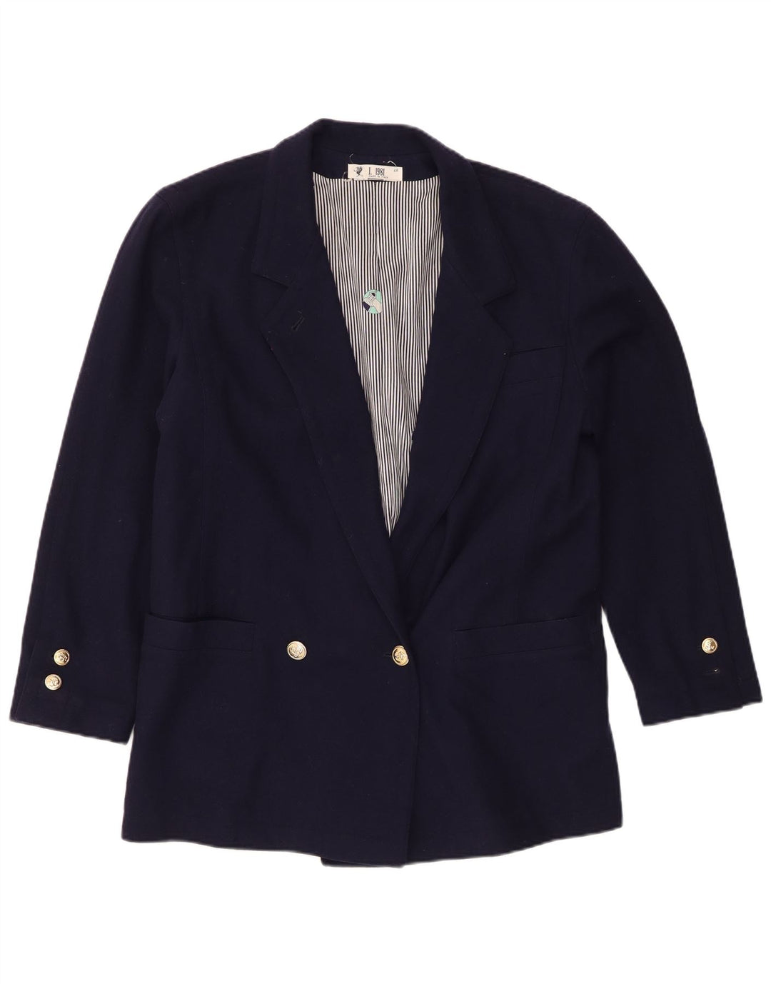 Vintage Damen Zweireihige Blazerjacke IT 46 Groß Marineblau