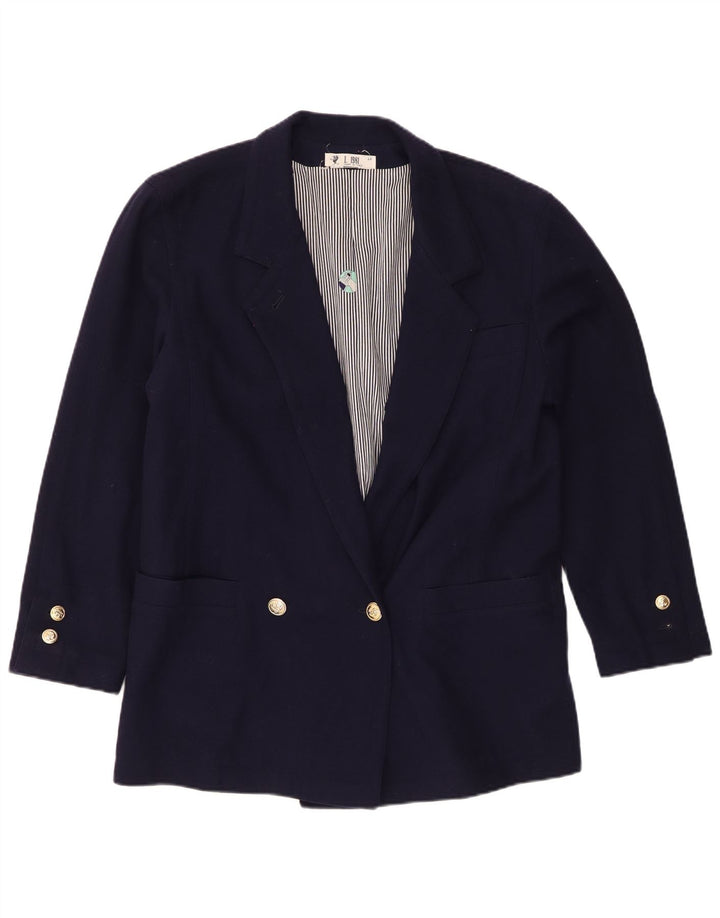 Vintage Damen Zweireihige Blazerjacke IT 46 Groß Marineblau