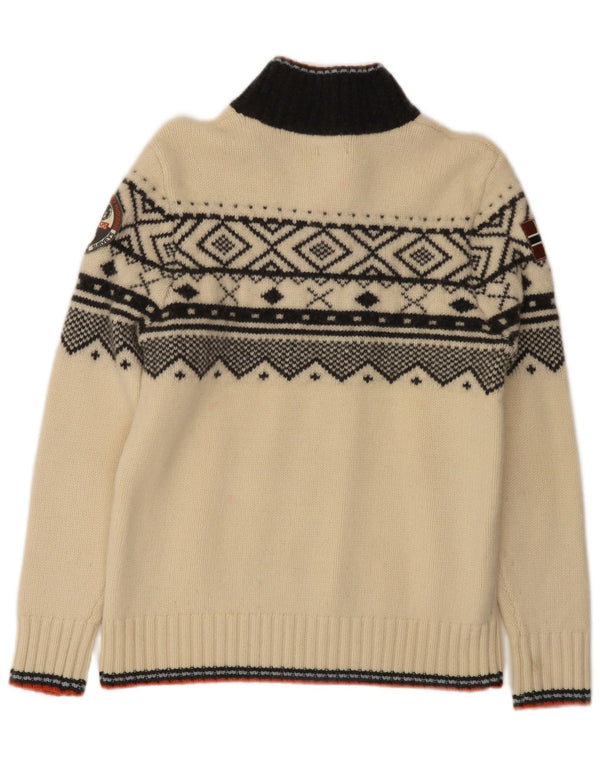 Napapijri Damen-Pullover mit grafischem Reißverschluss und Kragen, UK 18, XL, Weiß, Fair Isle