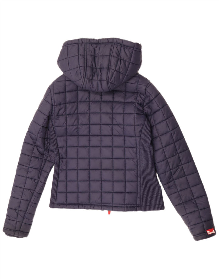 Superdry Wattierte Jacke mit Kapuze für Damen, UK 12, mittelmarineblaues Nylon