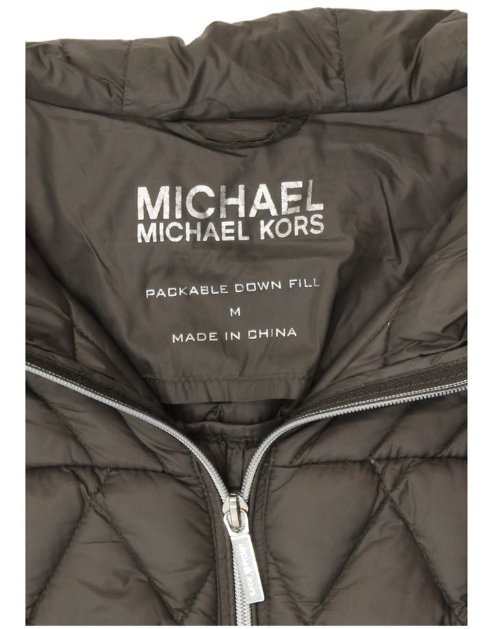 MICHAEL KORS Wattierte Damenjacke mit Kapuze, UK 14, mittelgraues Nylon