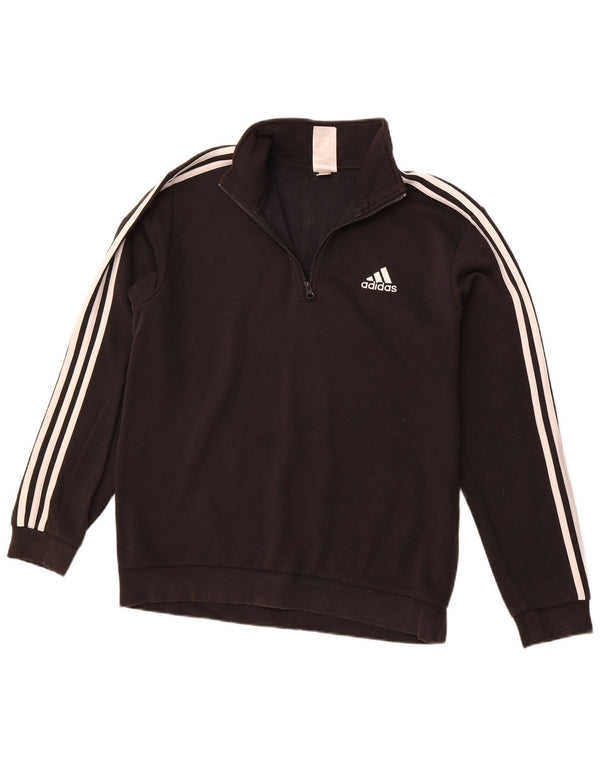 ADIDAS Herren-Sweatshirt mit Reißverschluss am Hals, mittlere schwarze Baumwolle