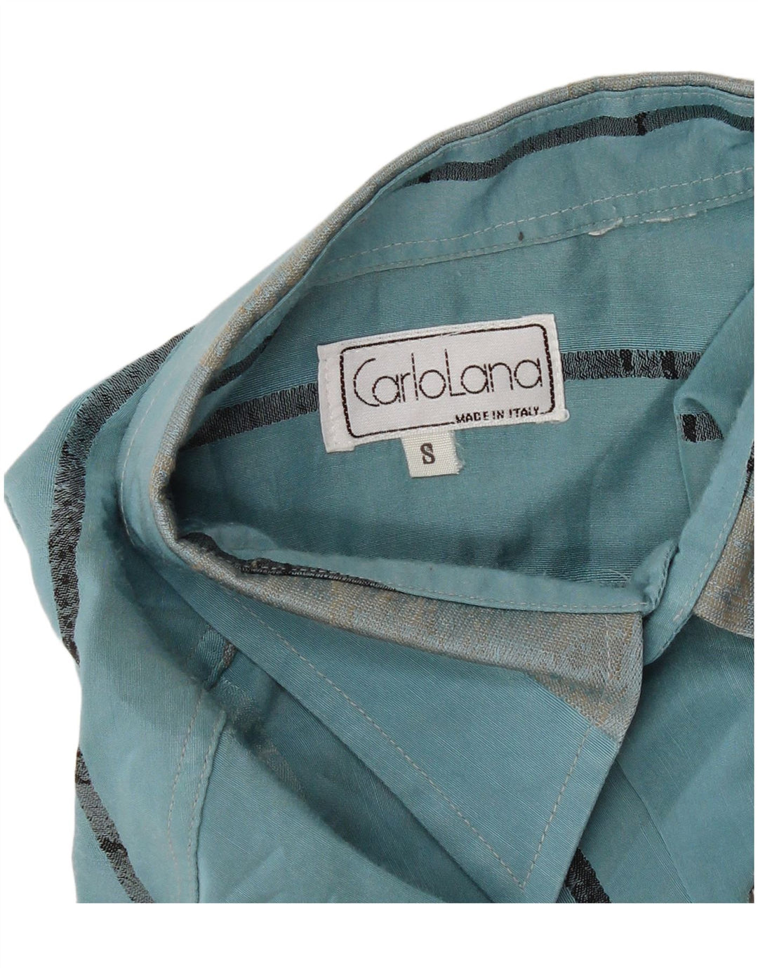 Vintage Herren Kurzarmhemd klein türkis gestreift