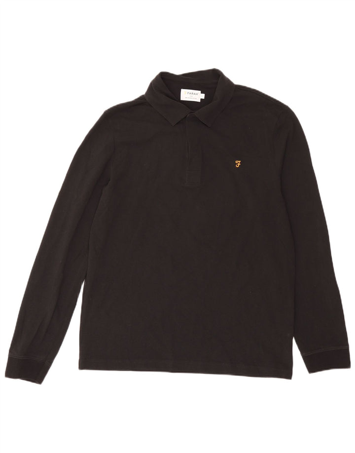 Farah Herren-Langarm-Poloshirt, groß, schwarze Baumwolle