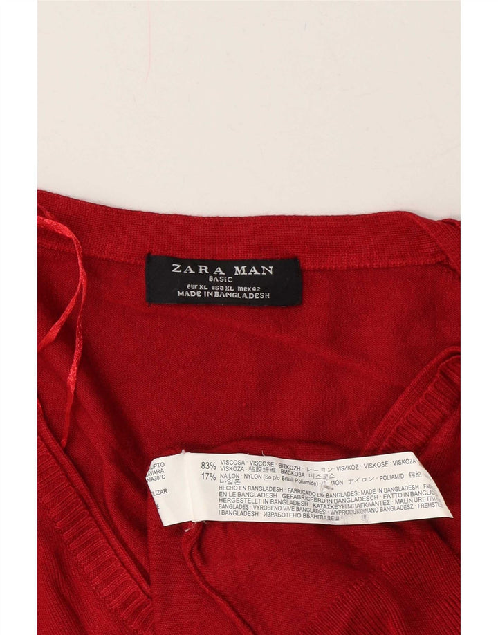 Zara Herren-Pullover mit V-Ausschnitt, XL, rote Viskose