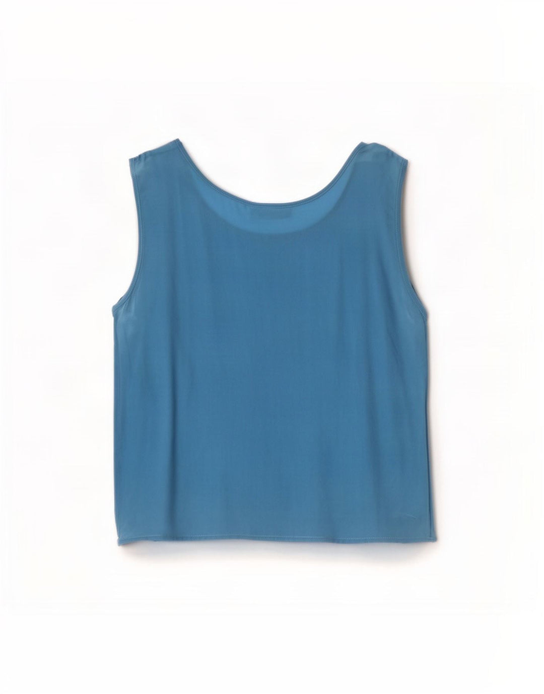 Vintage Damen Ärmelloses Blusentop IT 44 Mittelblaue Seide
