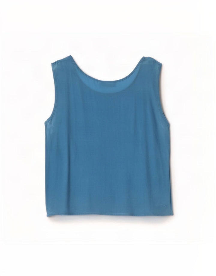 Vintage Damen Ärmelloses Blusentop IT 44 Mittelblaue Seide