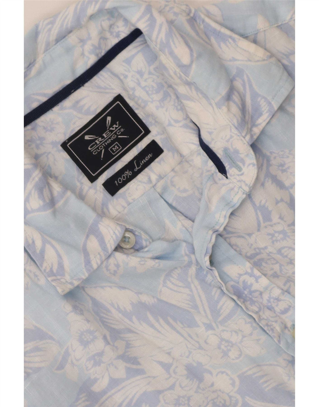 Crew Clothing Herren-Kurzarmhemd aus mittelblauem, geblümtem Leinen