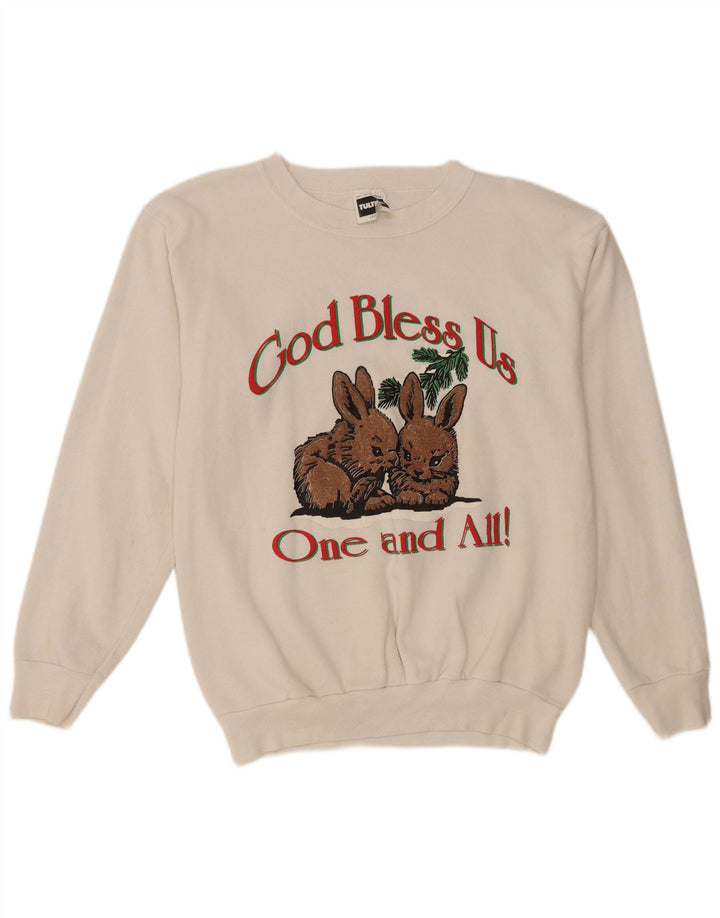 TULTEX Damen Grafik-Sweatshirt-Pullover UK 16 Large Weiße Baumwolle