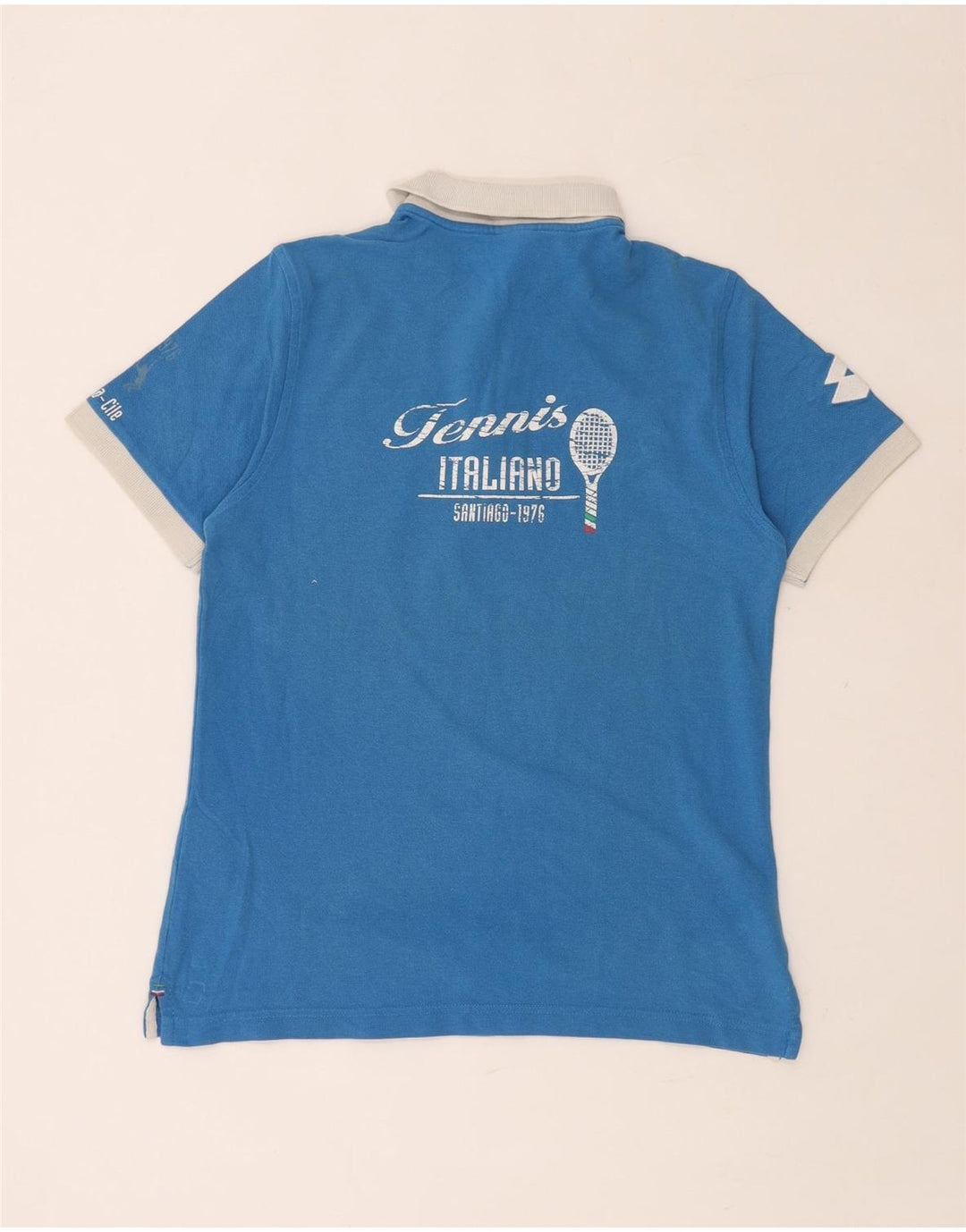 LOTTO Damen Italia Graphic Rugby Poloshirt UK 14 Large Blau Baumwolle