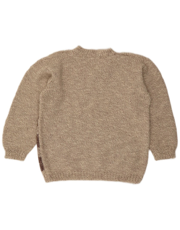 VINTAGE Damen-Pullover mit V-Ausschnitt, UK 16, Größe L, Beige, Farbblock