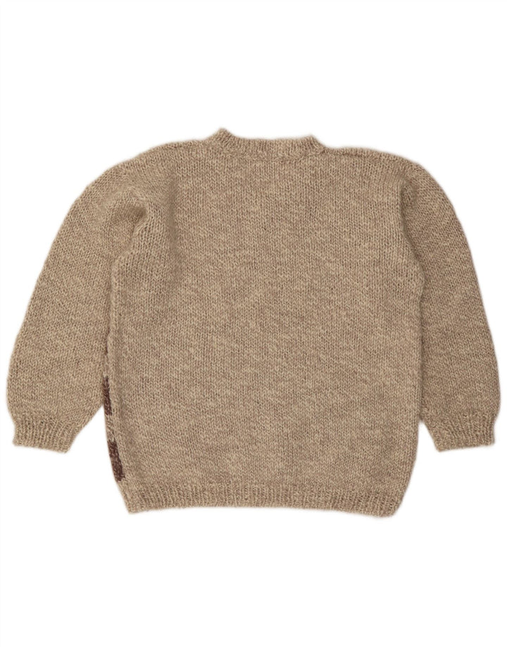 VINTAGE Damen-Pullover mit V-Ausschnitt, UK 16, Größe L, Beige, Farbblock