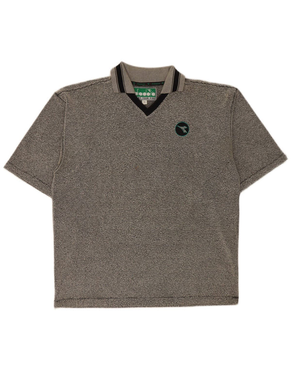 Diadora Herren-Poloshirt aus mittelgrau gestreiftem Polyester