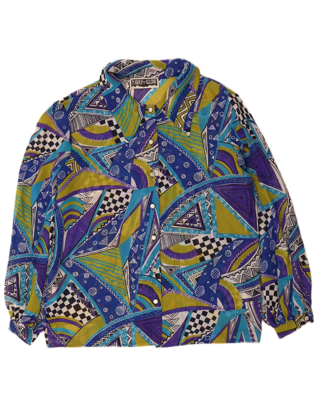 VINTAGE Damen Hemdbluse IT 42 Mittelblaues geometrisches Polyester