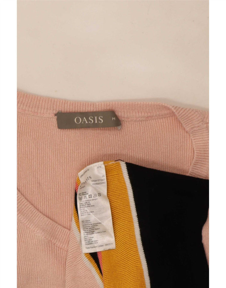 Oasis Damen Top Langarm UK 12 Mittelrosa gestreifte Viskose
