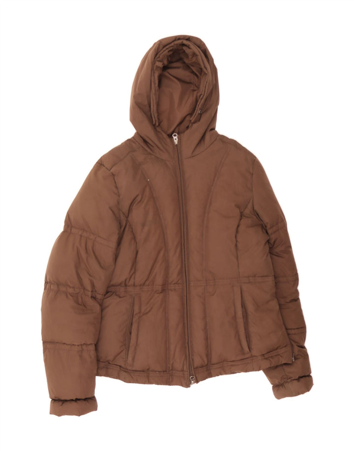 NAPAPIJRI Womens Hooded Padded Jacket UK 14 Large Brown Polyester Vintage Napapijri and Second-Hand Napapijri from Messina Hembry 