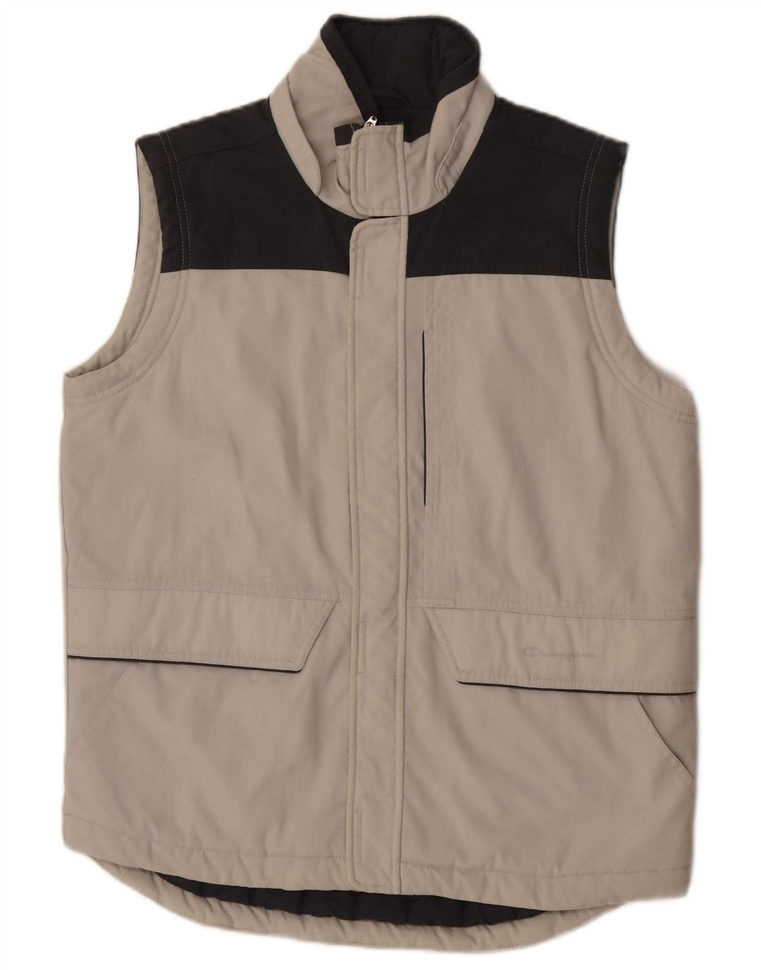 Champion Wattierte Herrenweste UK 36 Small Graues Colourblock-Polyamid