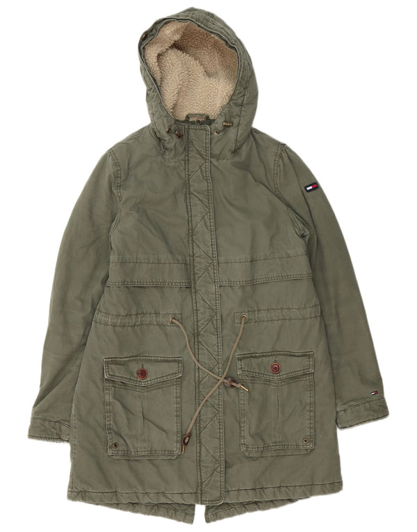 Tommy Hilfiger Damen-Sherpa-Parka mit Kapuze, UK 14, mittelgrüne Baumwolle