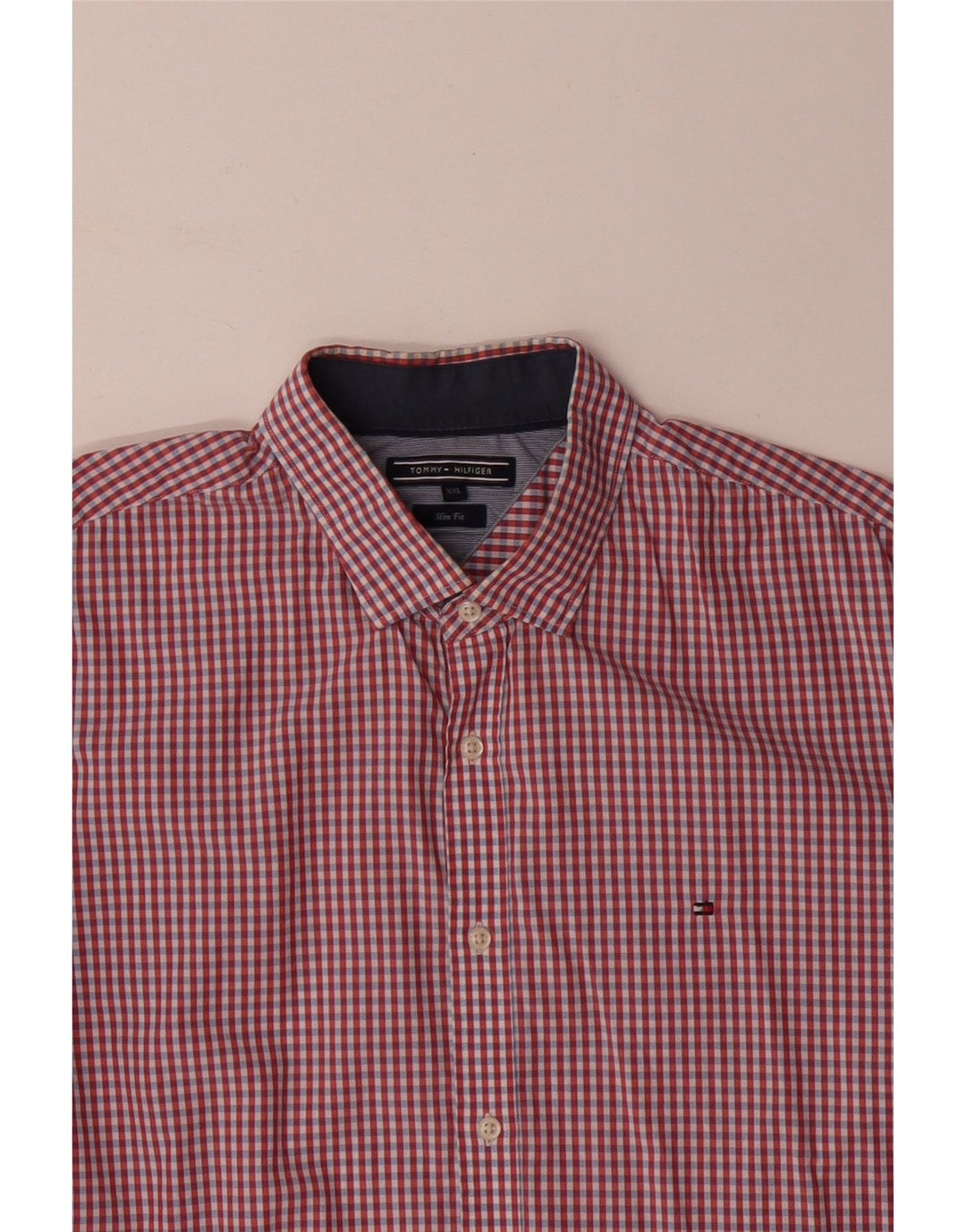 TOMMY HILFIGER Herren Slim Fit Hemd 2XL Rot Gingham Baumwolle