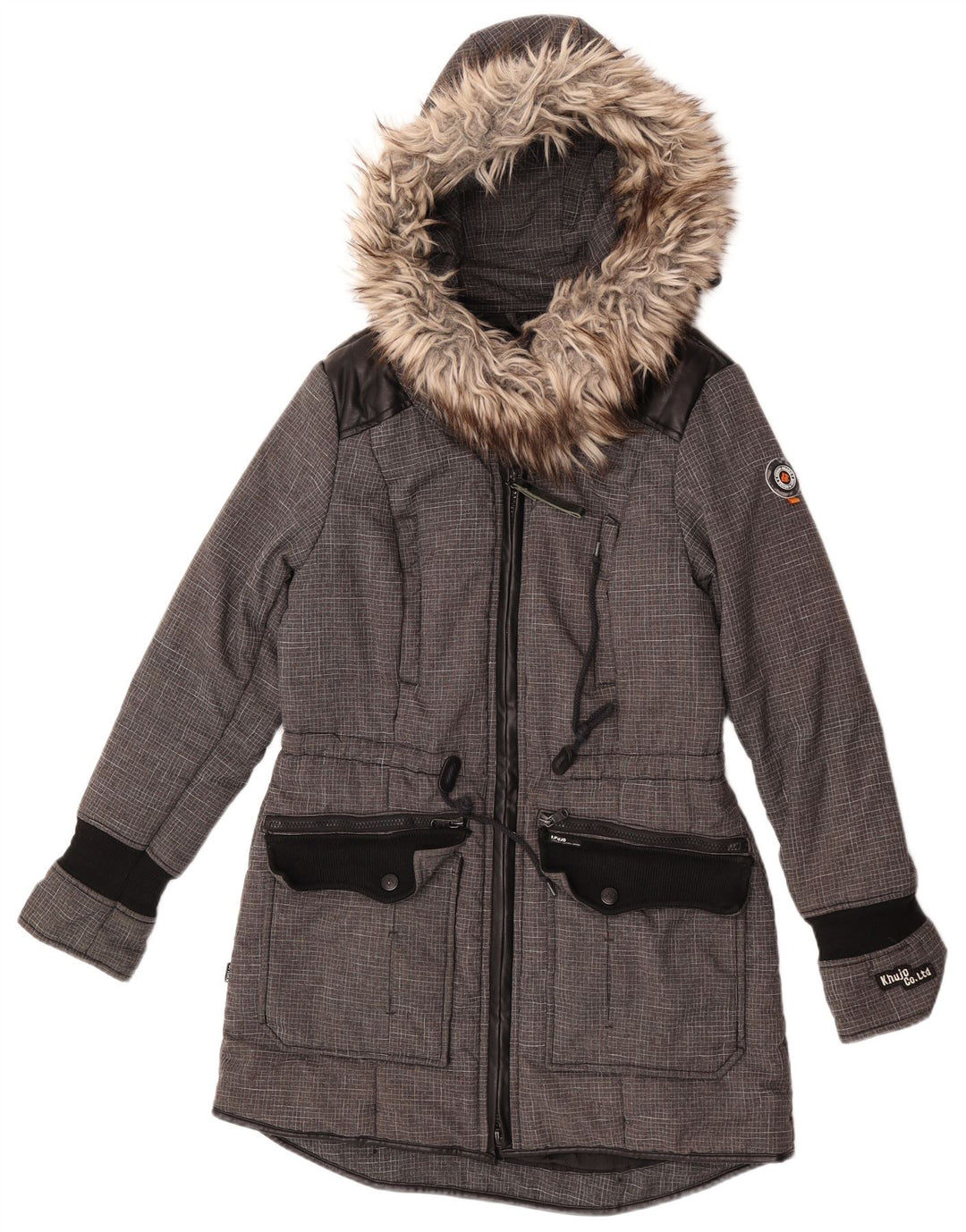 KHUJO Damen-Parkajacke mit Kapuze, UK 14, mittelgraues Farbblock-Polyester
