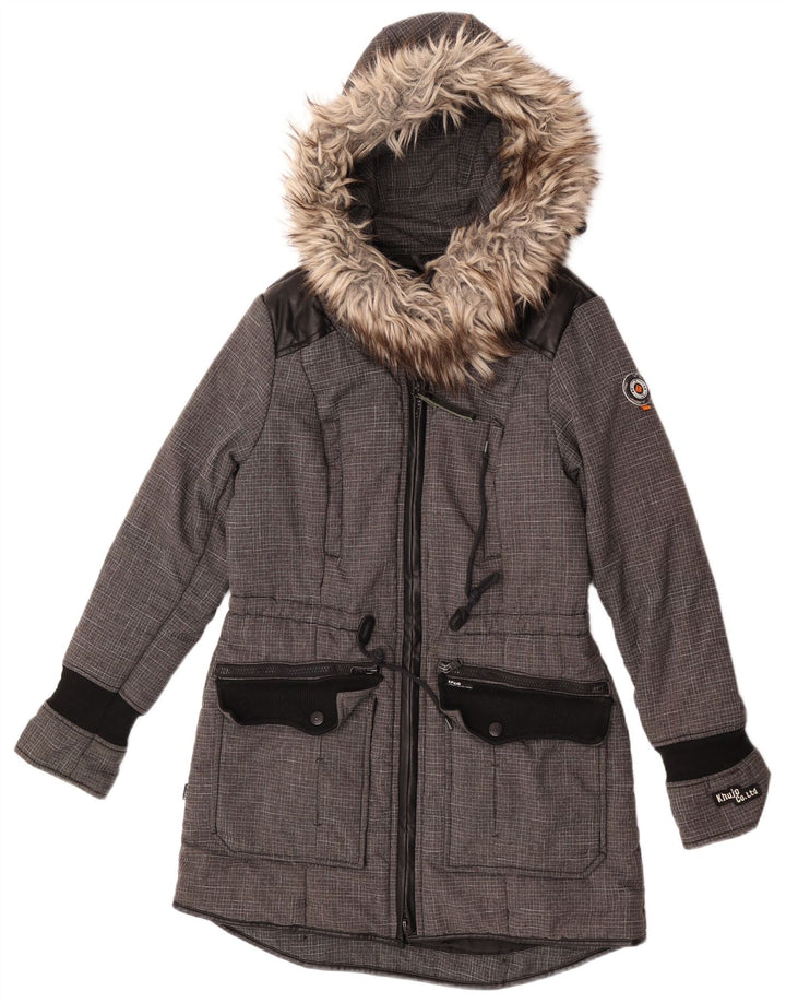 KHUJO Damen-Parkajacke mit Kapuze, UK 14, mittelgraues Farbblock-Polyester