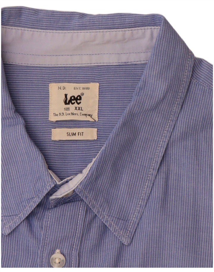 LEE Herren-Slim-Fit-Hemd 2XL, blaue Nadelstreifen-Baumwolle