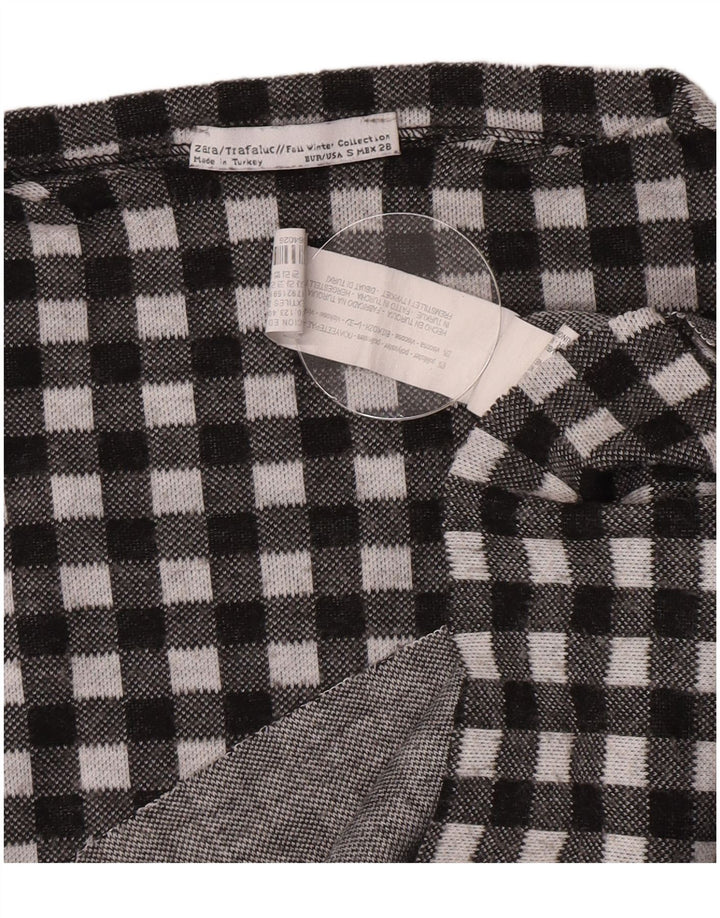 Zara Damen Übergroßes Top Langarm UK 10 Small Schwarz Gingham Polyester