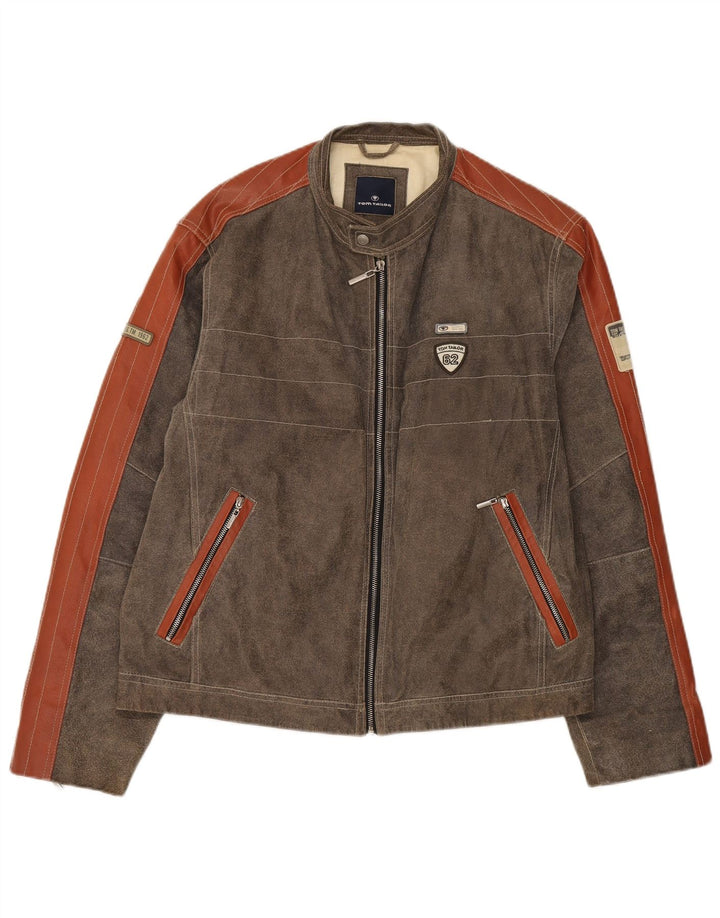 Tom Tailor Herren Wildlederjacke UK 44 2XL Braunes Colourblock-Leder