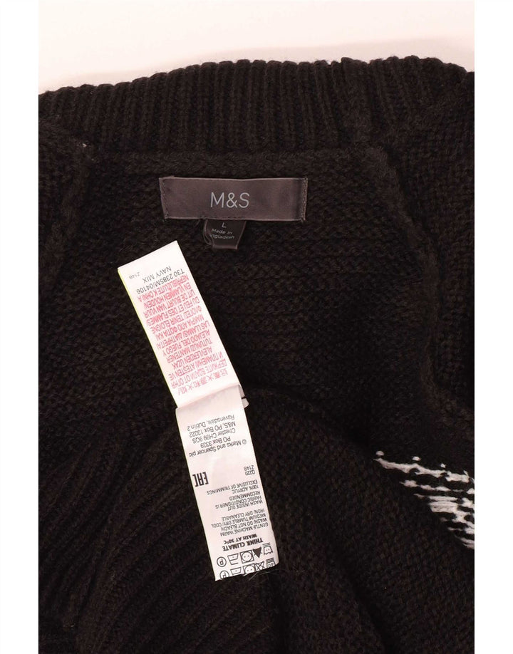 Marks & Spencer Herren-Pullover mit Rollkragen, groß, Schwarz, Fair-Isle-Acryl