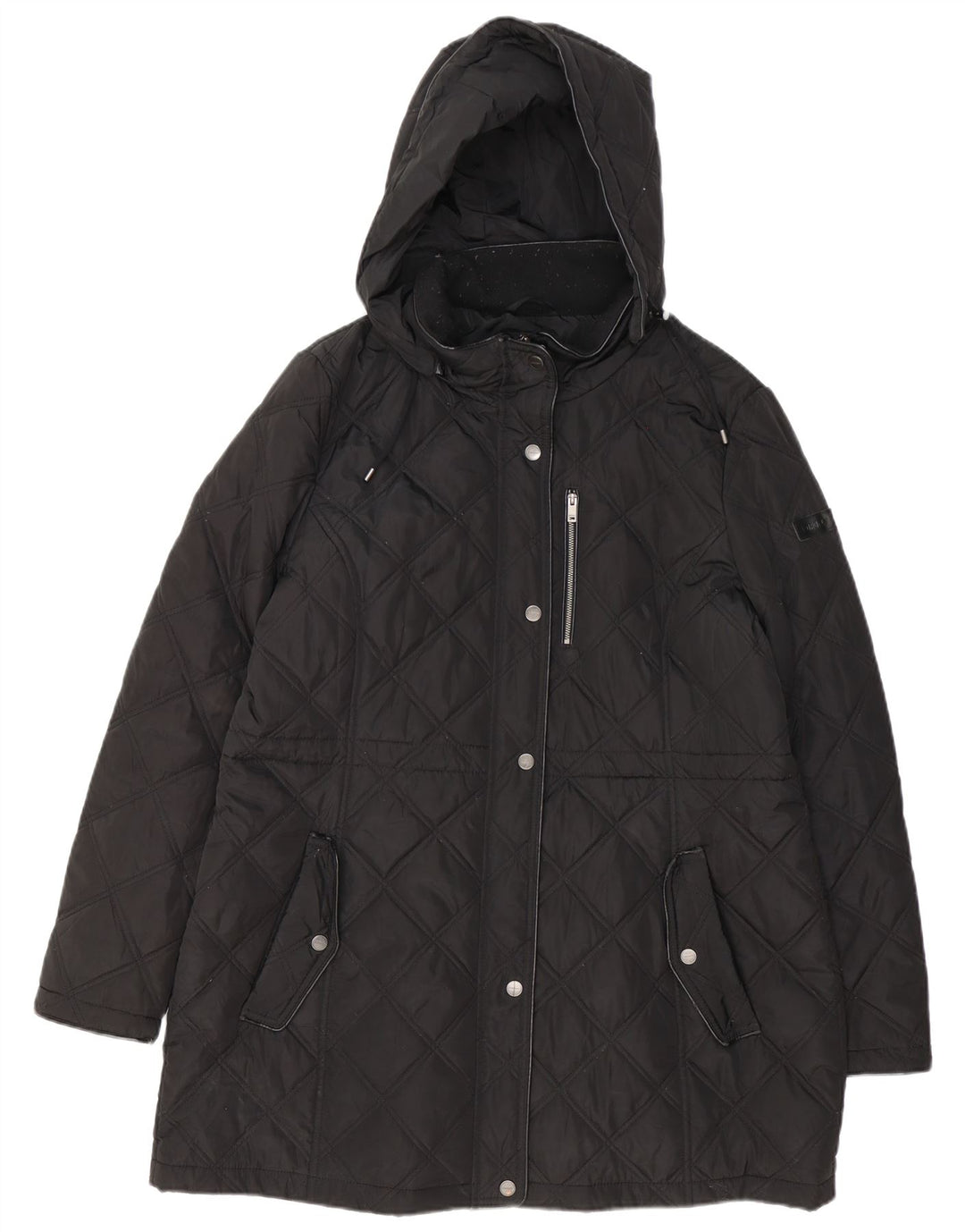 DKNY Womens Hooded Quilted Overcoat UK 18 XL Schwarz Polyester