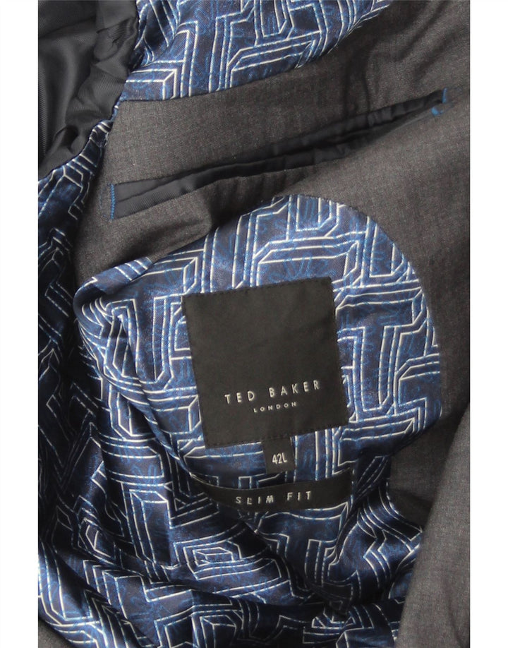 Ted Baker Herren-Blazer mit 2 Knöpfen, schmale Passform, UK 42, XL, graue Wolle