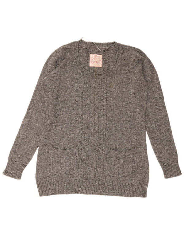 Fat Face Damen-Pullover mit Rundhalsausschnitt, Gr. 16, Größe L, grau gefleckte Baumwolle