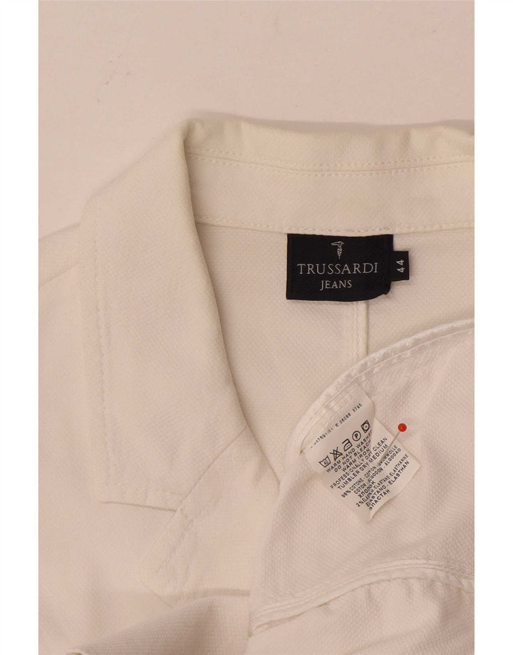 Trussardi Jeans Damen-Blazer mit 3 Knöpfen, Größe IT 44, mittelweiße Baumwolle