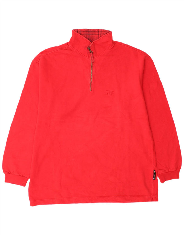 Think Pink Herren-Sweatshirt mit Reißverschluss am Hals, Größe L, Rot