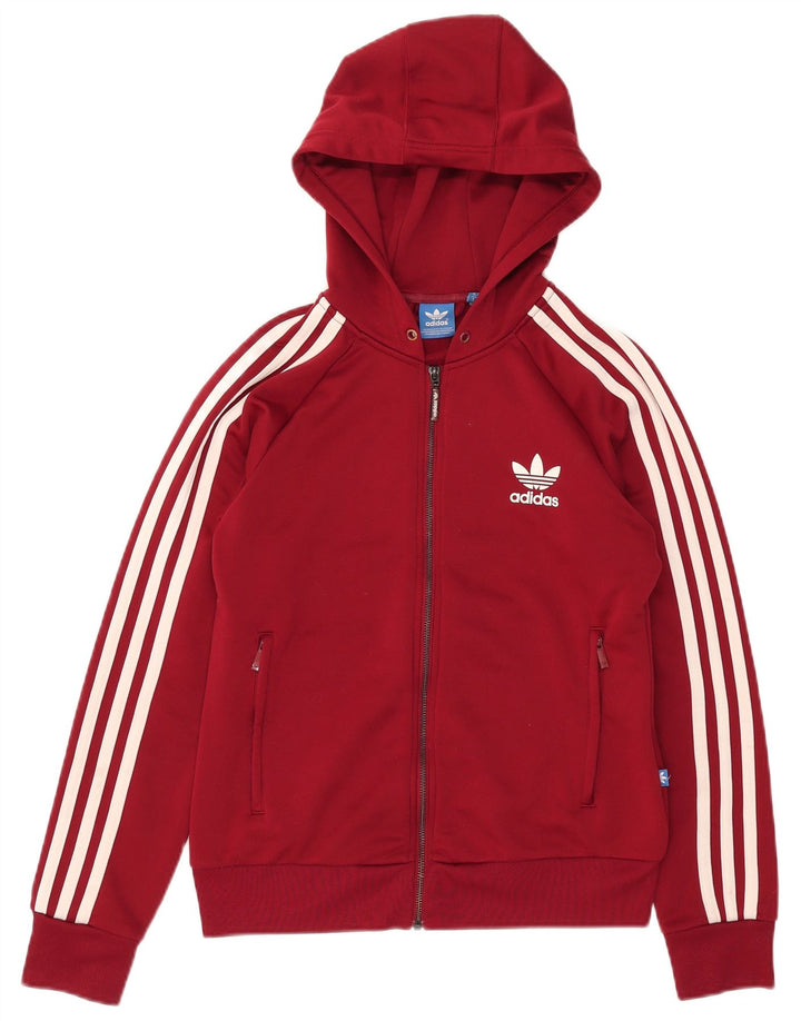 Adidas Damen Zip Hoodie Pullover UK 12 Medium Burgund Polyester
