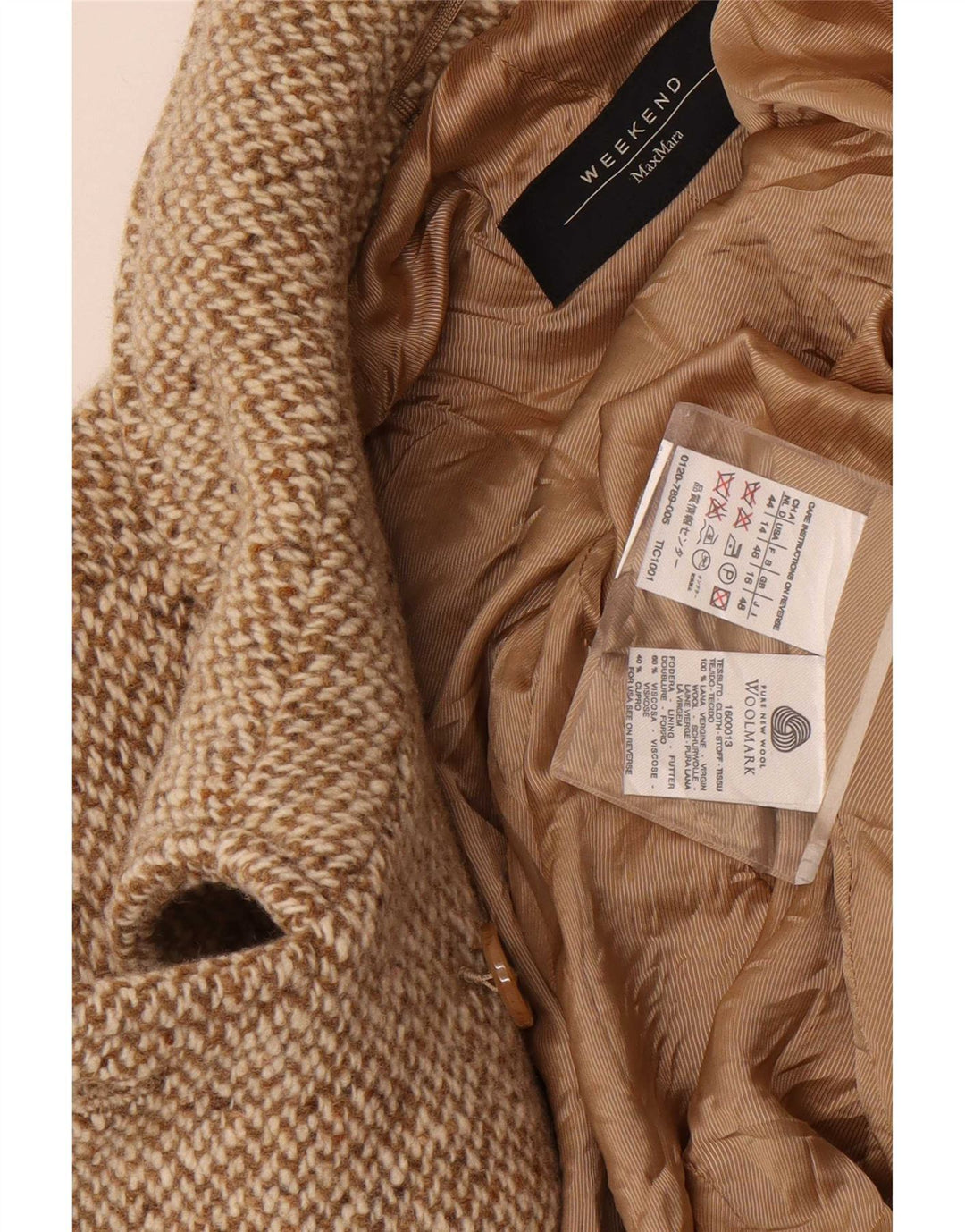 Max Mara Damen Weekend Pea Coat UK 16 Large Beige Fischgrätenwolle