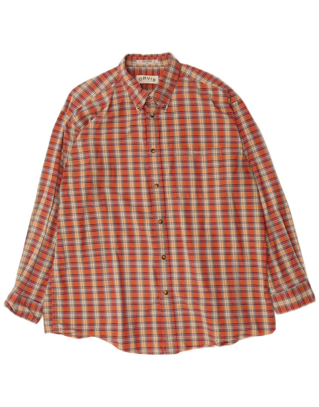 Orvis Herren-Flanellhemd XL, rot kariert, Baumwolle