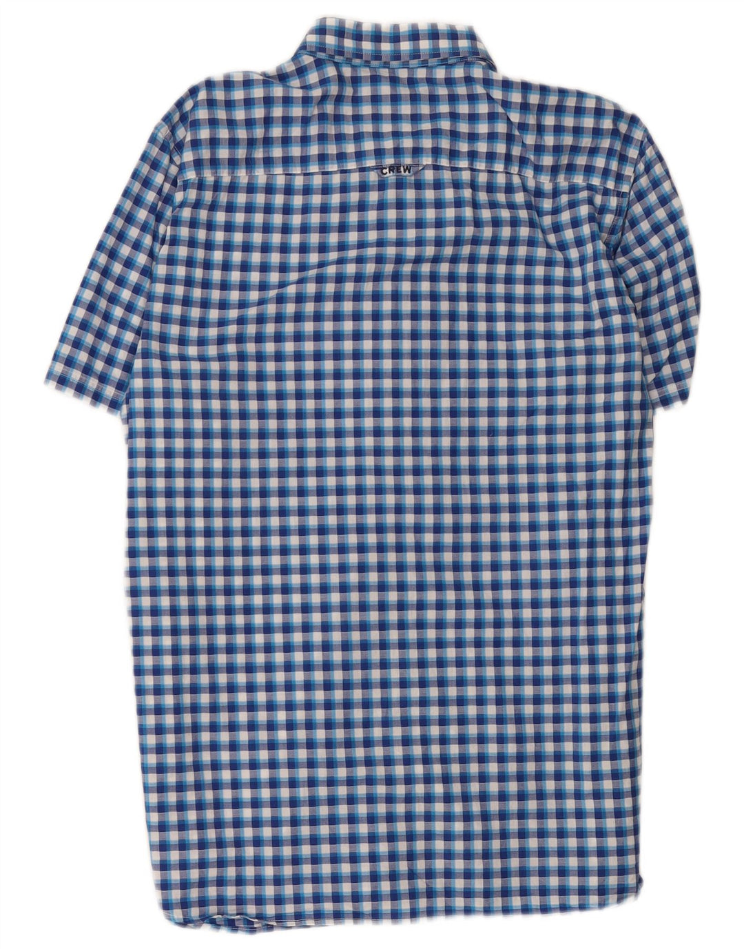 Crew Herren-Kurzarmhemd XL, blau kariert, Baumwolle
