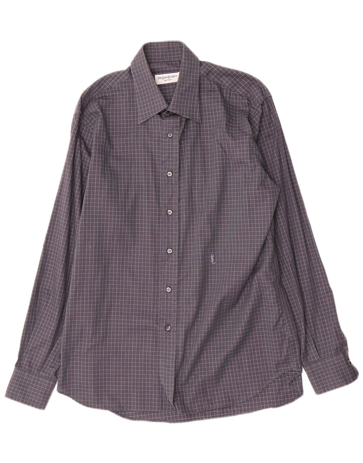 Yves Saint Laurent Herrenhemd Größe 40 15 3/4 Mittelgrauer Gingham