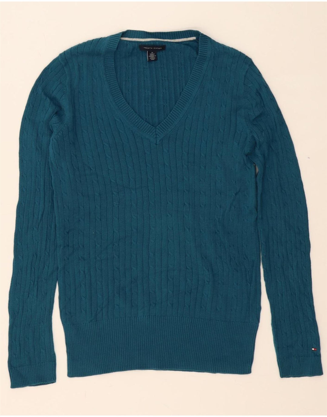 TOMMY HILFIGER Mens V-Neck Jumper Sweater Medium Blue Vintage Tommy Hilfiger and Second-Hand Tommy Hilfiger from Messina Hembry 