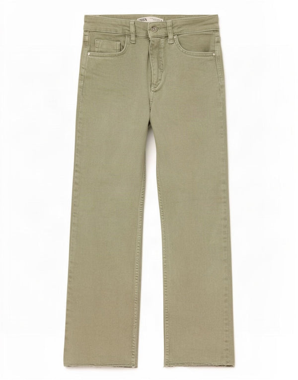 Zara Damen Crop Bootcut Jeans EU 42 Large W32 L25 Grüne Baumwolle