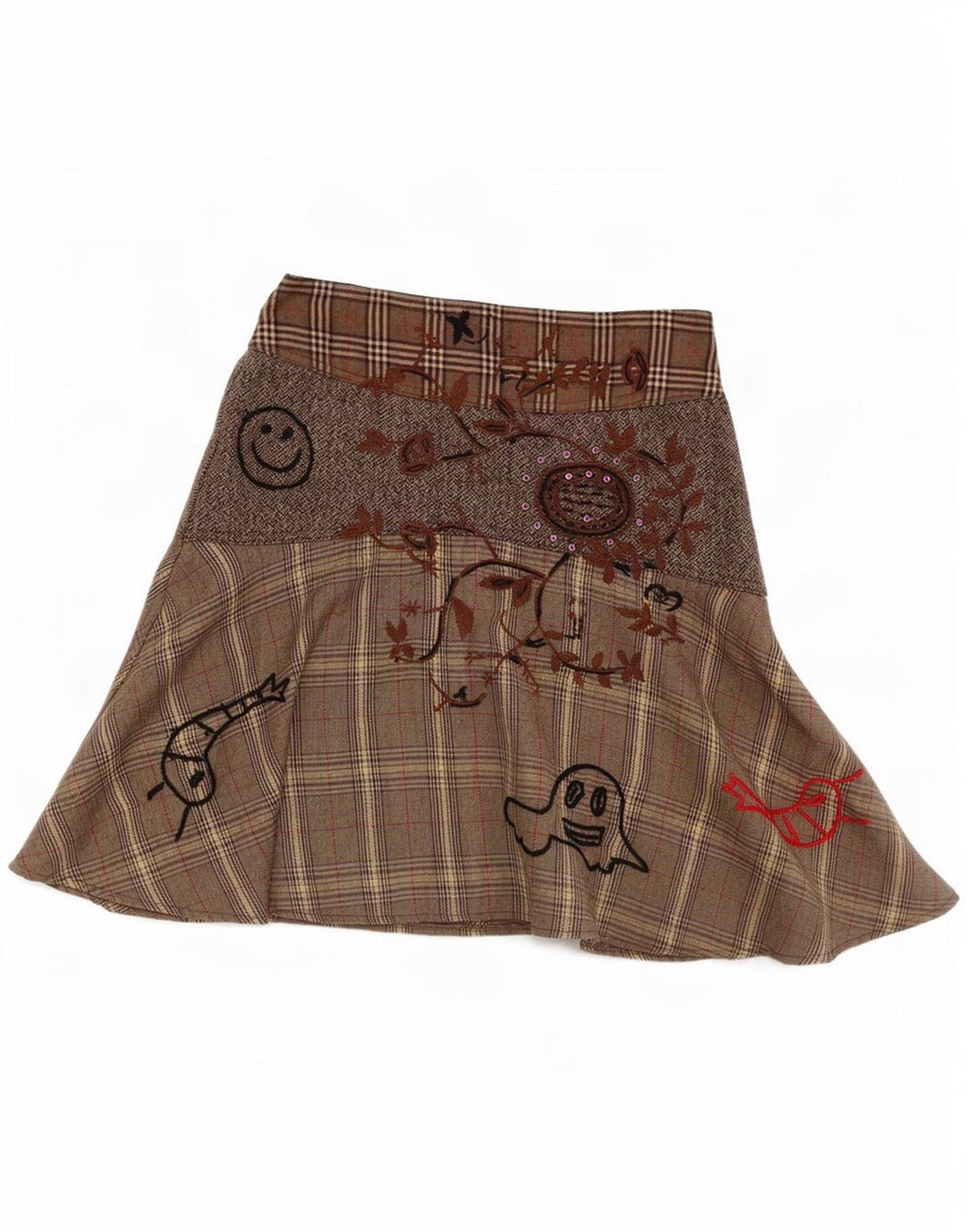 Desigual Damen A-Linienrock EU 38 Small W28 Braun kariertes Polyester